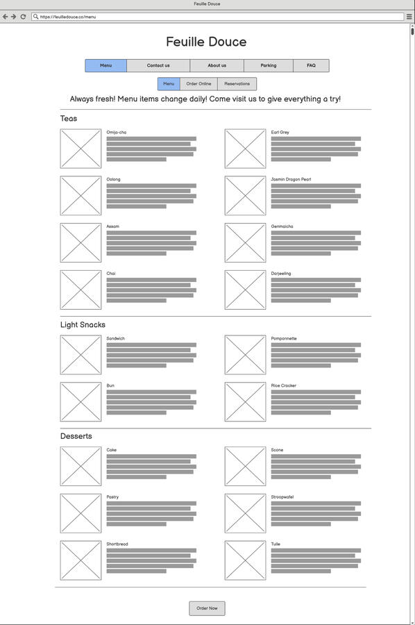 Feuille Douce - Menu